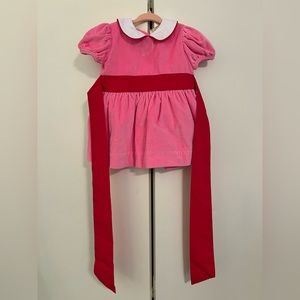The Beaufort Bonnet pink velvet red bow sash tie dress